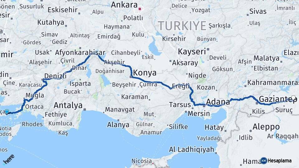 Muğla Datça Şanlıurfa Arası Kaç Km - Yol Haritası
