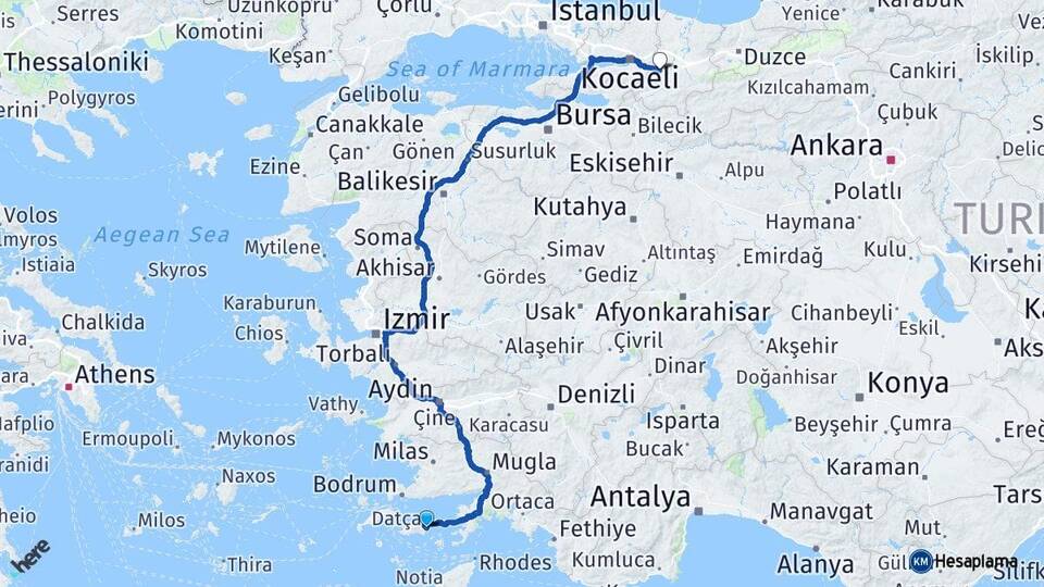 Muğla Datça Sapanca Sakarya Arası Kaç Km - Yol Haritası