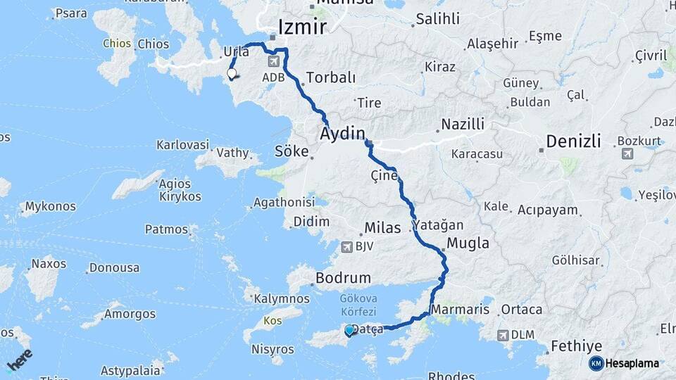Muğla Datça Seferihisar İzmir Arası Kaç Km - Yol Haritası