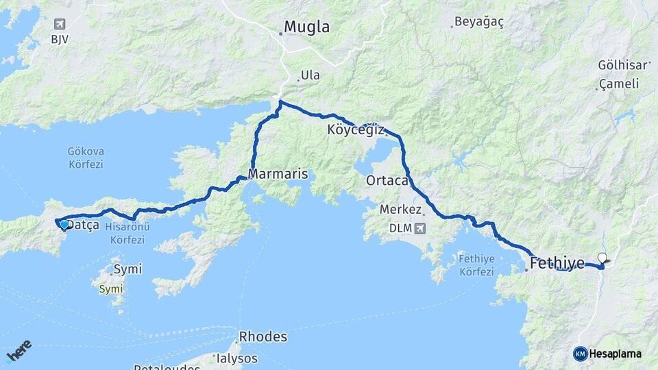 Muğla Datça Seydikemer Arası Kaç Km - Yol Haritası