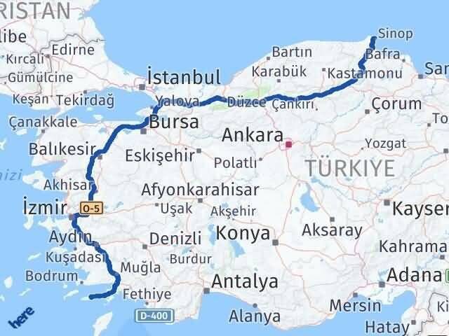 Muğla Datça Sinop Arası Kaç Km - Yol Haritası