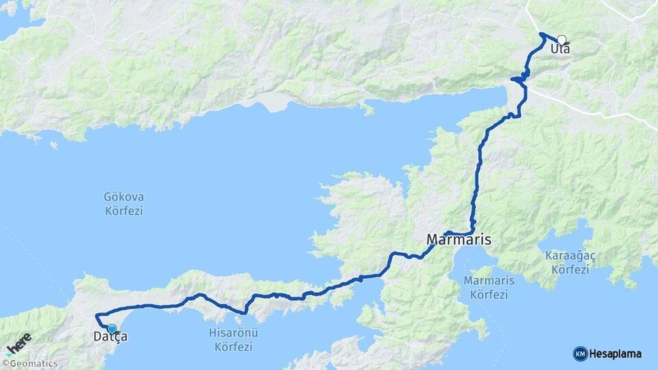 Muğla Datça Ula Arası Kaç Km - Yol Haritası