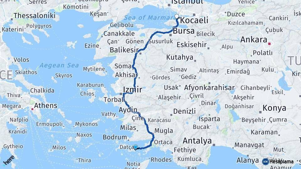 Muğla Datça Yalova Arası Kaç Km - Yol Haritası