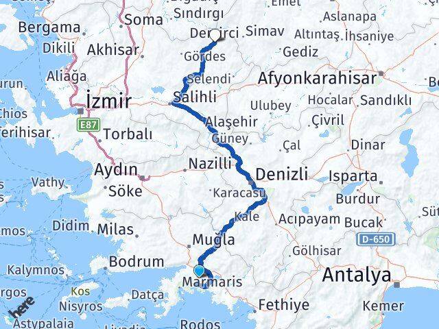 Muğla Demirci Manisa Arası Kaç Km - Yol Haritası