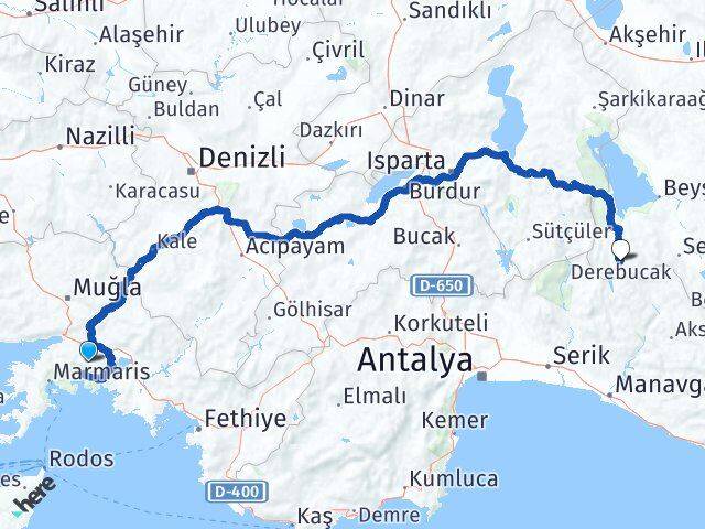Muğla Derebucak Konya Arası Kaç Km - Yol Haritası