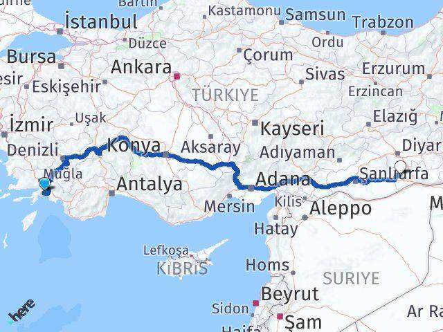 Muğla Derik Mardin Arası Kaç Km - Yol Haritası
