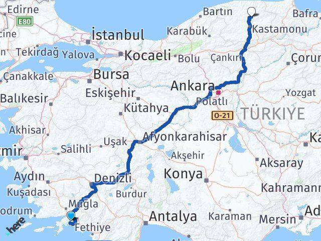 Muğla Devrekani Kastamonu Arası Kaç Km - Yol Haritası