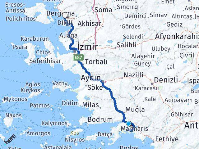 Muğla Dikili İzmir Arası Kaç Km - Yol Haritası