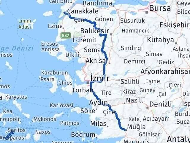 Muğla Eceabat Çanakkale Arası Kaç Km - Yol Haritası
