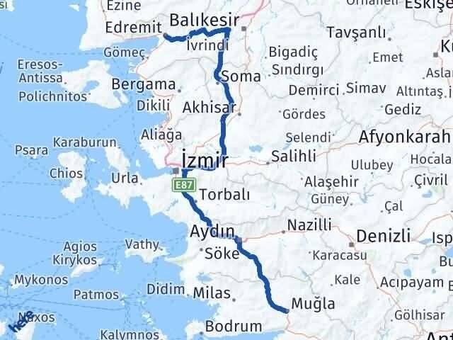 Muğla Edremit Balıkesir Arası Kaç Km - Yol Haritası