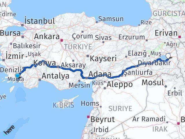 Muğla Edremit Van Arası Kaç Km - Yol Haritası