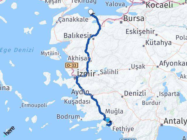 Muğla Erdek Balıkesir Arası Kaç Km - Yol Haritası