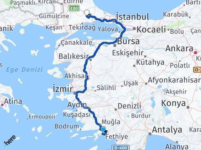 Muğla Ergene Tekirdağ Arası Kaç Km - Yol Haritası