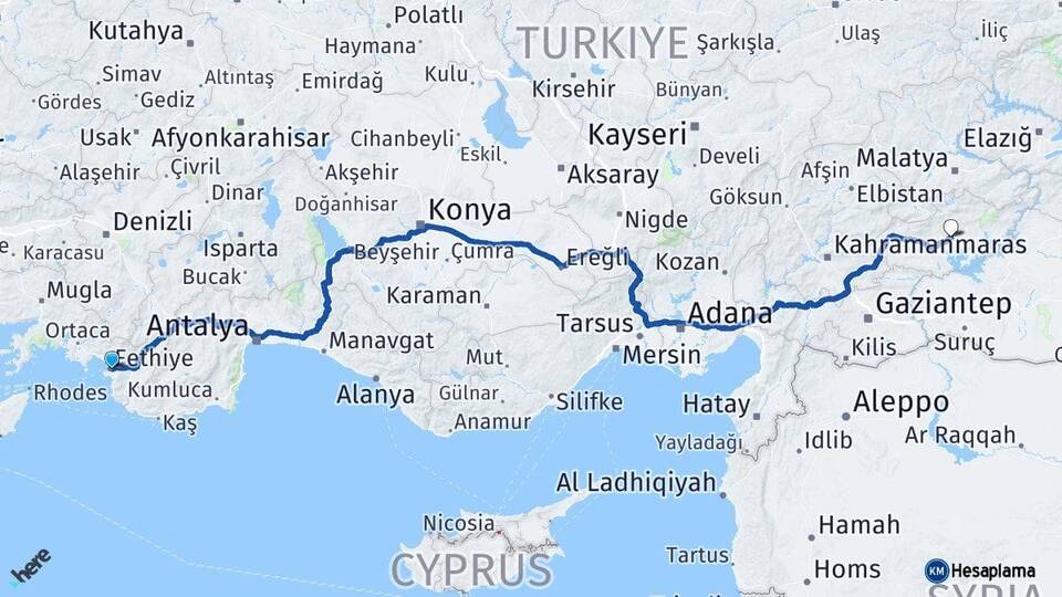 Muğla Fethiye Adıyaman Arası Kaç Km - Yol Haritası