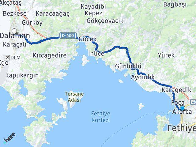 Akarca Dalaman Arası Kaç Km - Yol Tarifi