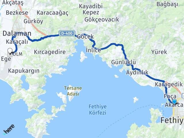 Akarca Muğla Dalaman Havalimanı Arası Kaç Km - Yol Tarifi