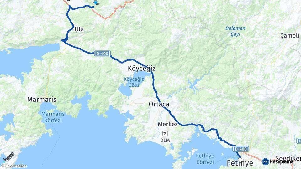 Muğla Fethiye Arası Kaç Km - Yol Haritası