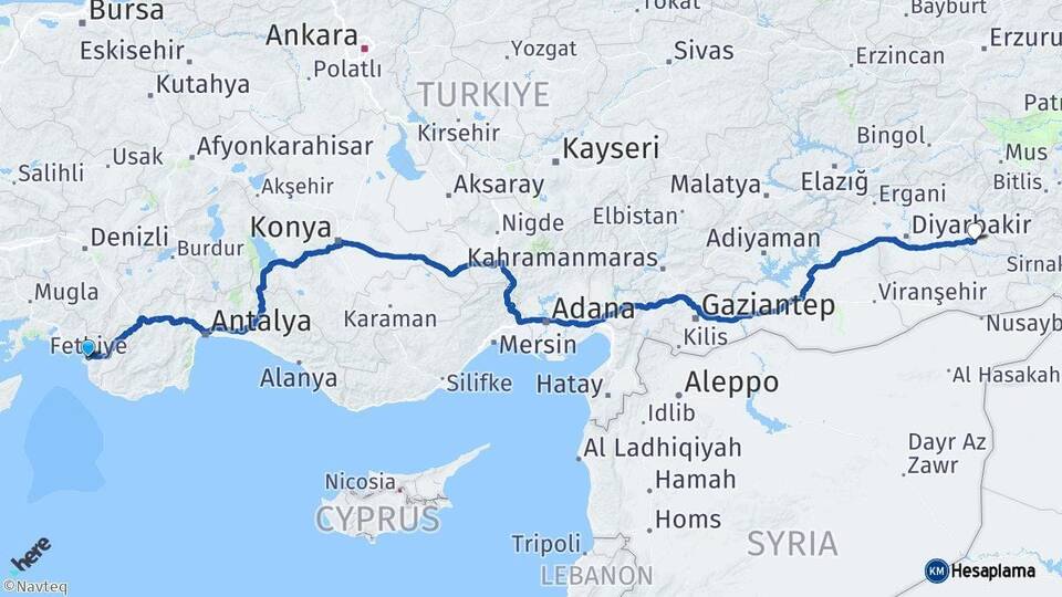 Muğla Fethiye Batman Arası Kaç Km - Yol Haritası