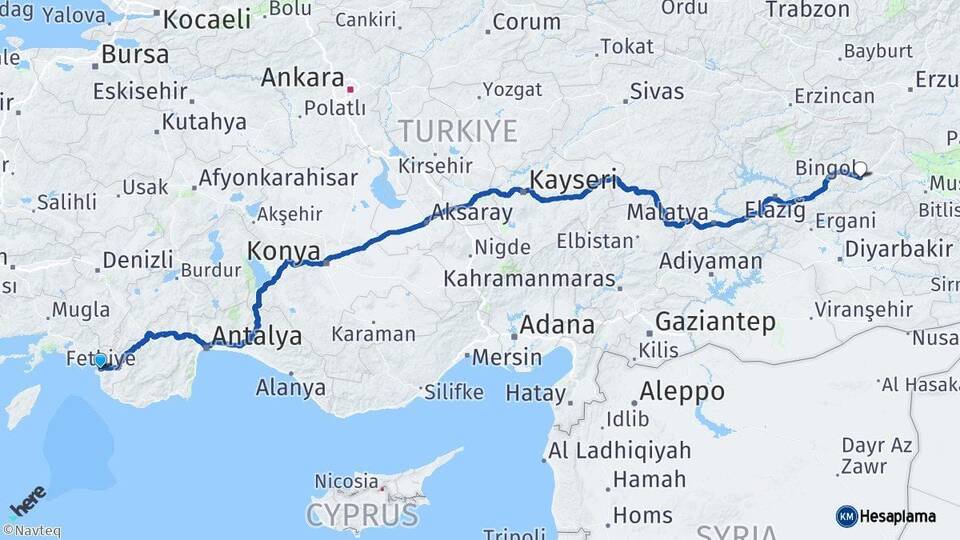 Muğla Fethiye Bingöl Arası Kaç Km - Yol Haritası