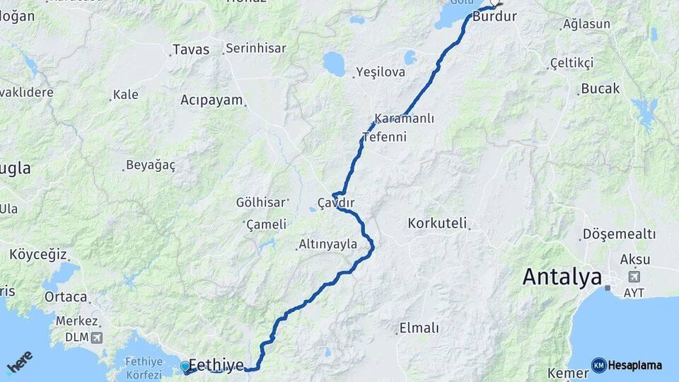 Muğla Fethiye Burdur Arası Kaç Km - Yol Haritası