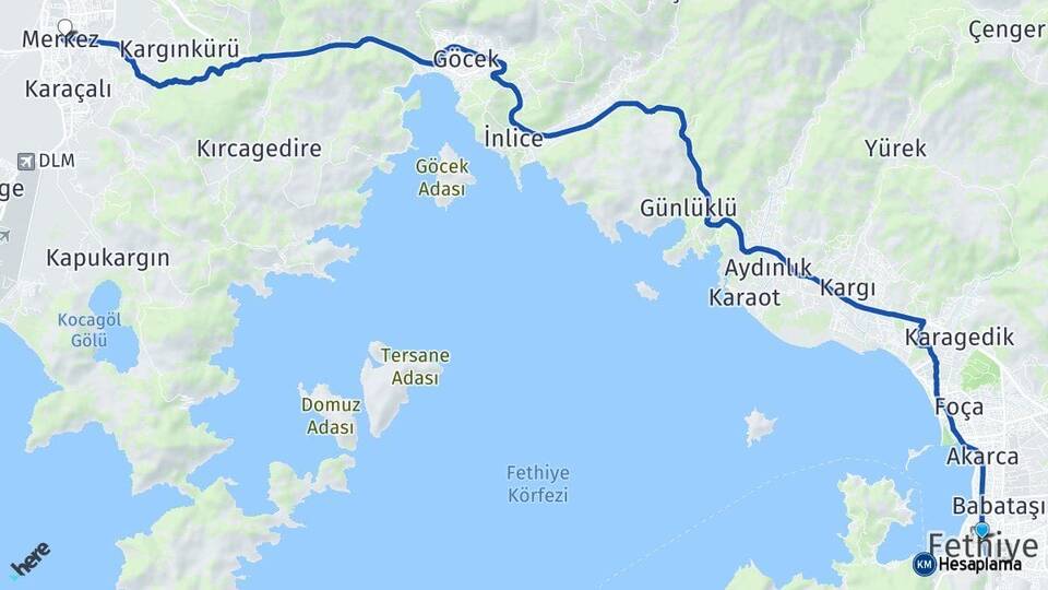 Muğla Fethiye Dalaman Arası Kaç Km - Yol Haritası