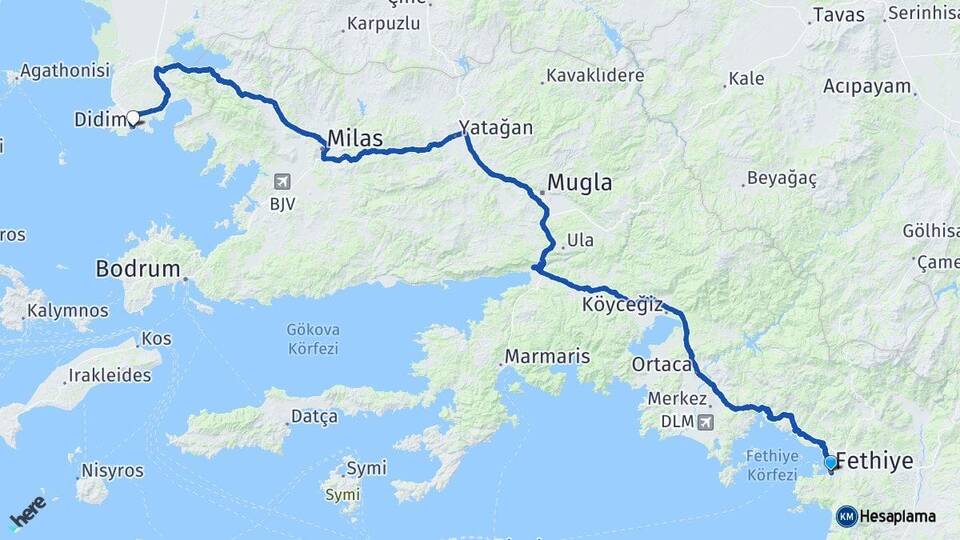 Muğla Fethiye Didim Aydın Arası Kaç Km - Yol Haritası