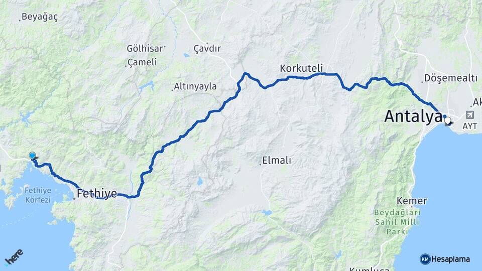 Muğla Fethiye Göcek Antalya Arası Kaç Km - Yol Haritası