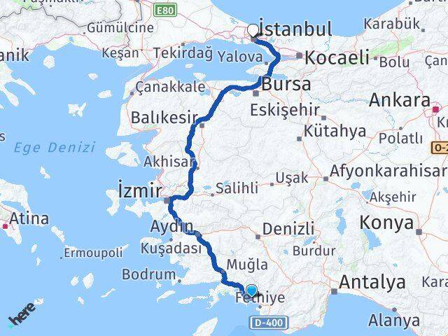 Muğla Fethiye Göcek İstanbul Arası Kaç Km - Yol Haritası