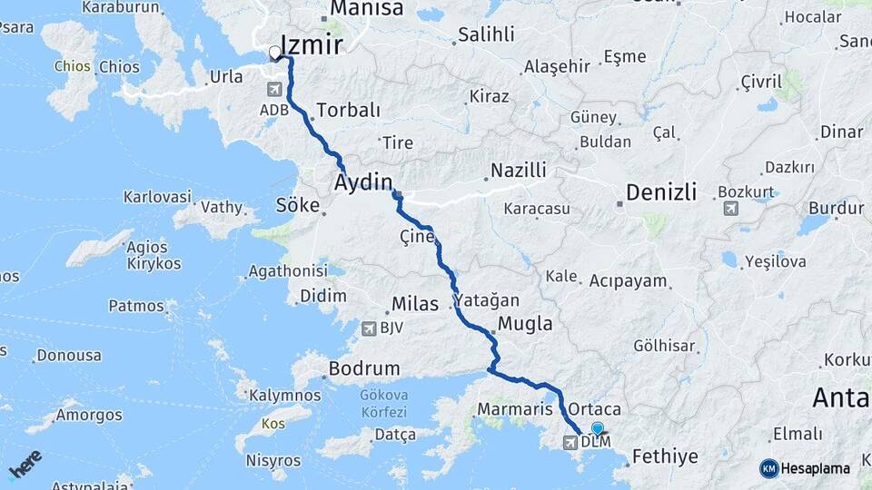 Muğla Fethiye Göcek İzmir Arası Kaç Km - Yol Haritası