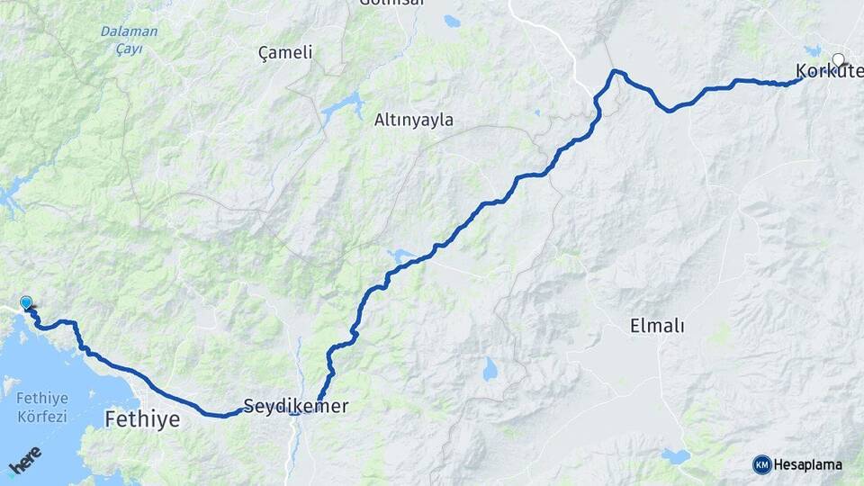 Muğla Fethiye Göcek Korkuteli Antalya Arası Kaç Km - Yol Haritası