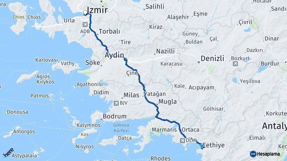 Muğla Fethiye İzmir Arası Kaç Km - Yol Haritası