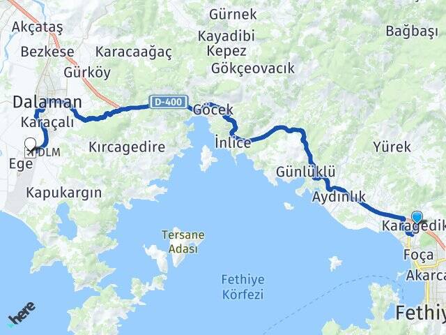 Karagedik Muğla Dalaman Havalimanı Arası Kaç Km - Yol Tarifi