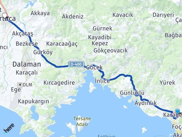 Karagedik Ortaca Otogarı Arası Kaç Km - Yol Tarifi