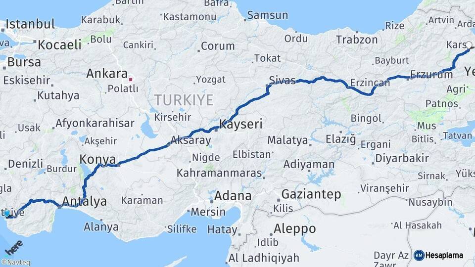 Muğla Fethiye Kars Arası Kaç Km - Yol Haritası