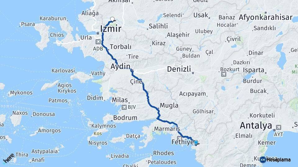 Muğla Fethiye Manisa Arası Kaç Km - Yol Haritası