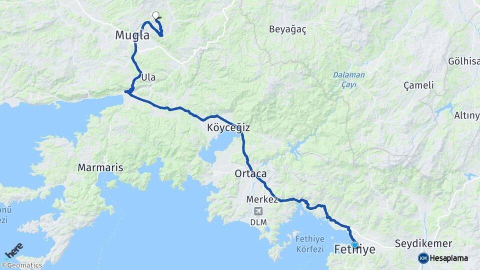 Muğla Fethiye Menteşe Arası Kaç Km - Yol Haritası