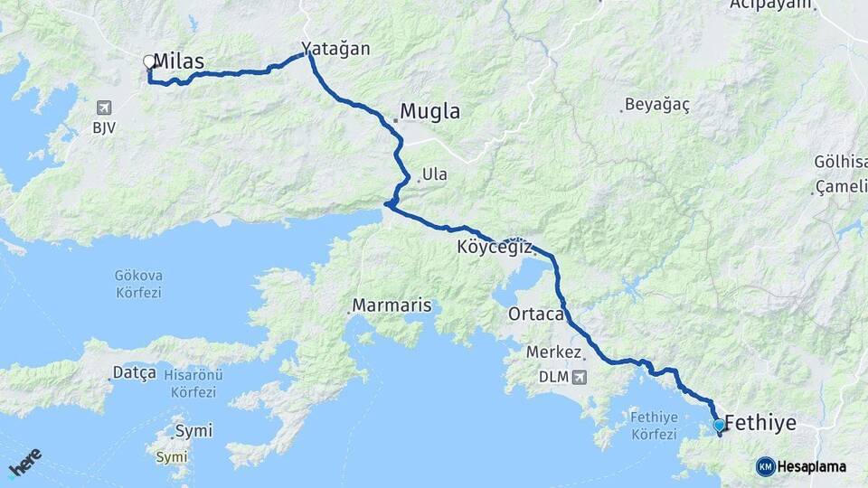 Muğla Fethiye Milas Arası Kaç Km - Yol Haritası