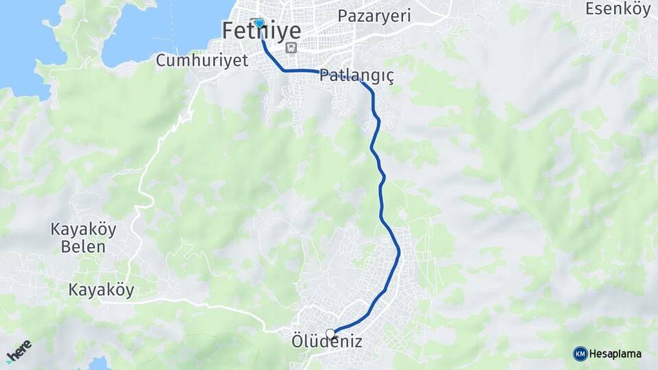 Muğla Fethiye Ölüdeniz Fethiye Arası Kaç Km - Yol Haritası