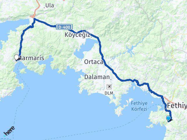 Muğla Fethiye Ölüdeniz Marmaris Arası Kaç Km - Yol Haritası