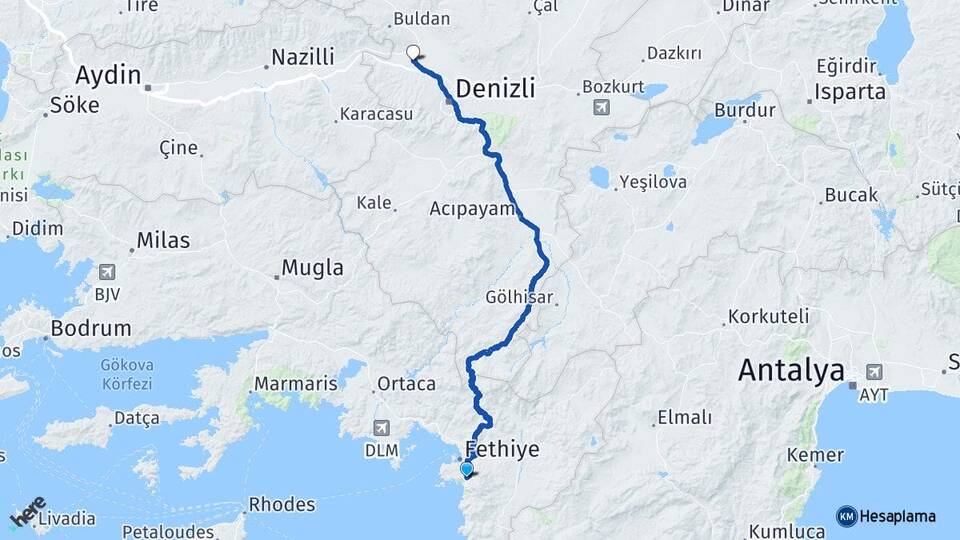 Muğla Fethiye Ölüdeniz Sarayköy Denizli Arası Kaç Km - Yol Haritası