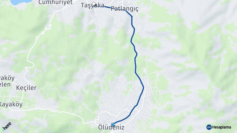 Ölüdeniz Taşyaka Arası Kaç Km - Yol Tarifi
