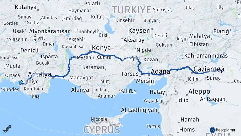 Muğla Fethiye Şanlıurfa Arası Kaç Km - Yol Haritası