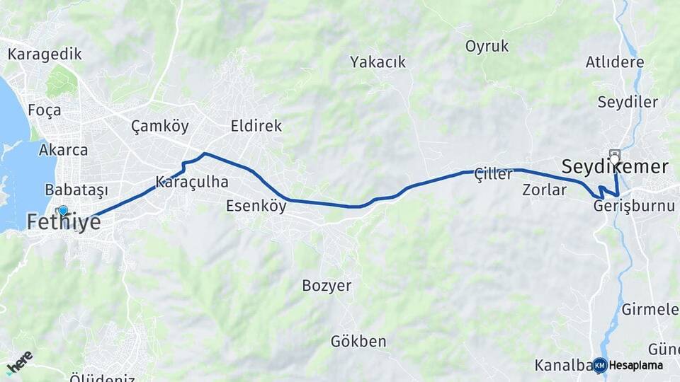 Muğla Fethiye Seydikemer Arası Kaç Km - Yol Haritası