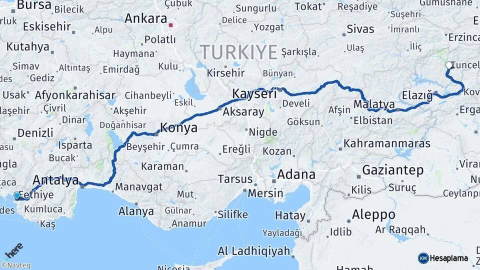 Muğla Fethiye Tunceli Arası Kaç Km - Yol Haritası