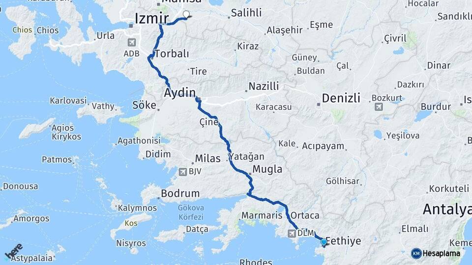 Muğla Fethiye Turgutlu Manisa Arası Kaç Km - Yol Haritası