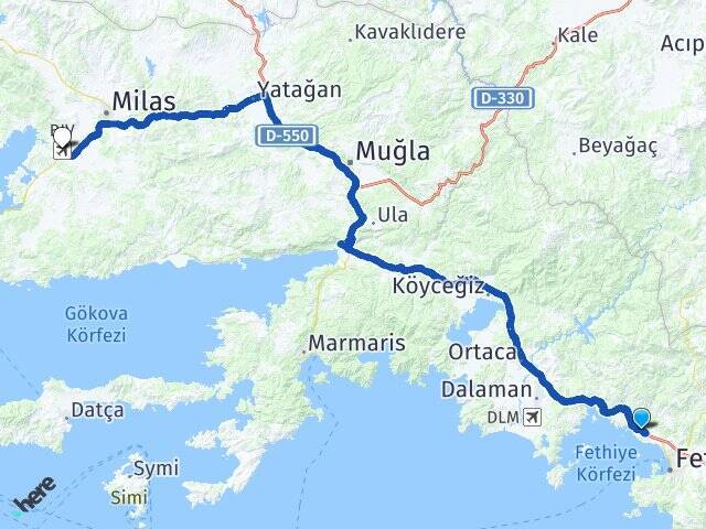 Yanıklar Milas Bodrum Havalimanı Arası Kaç Km - Yol Tarifi