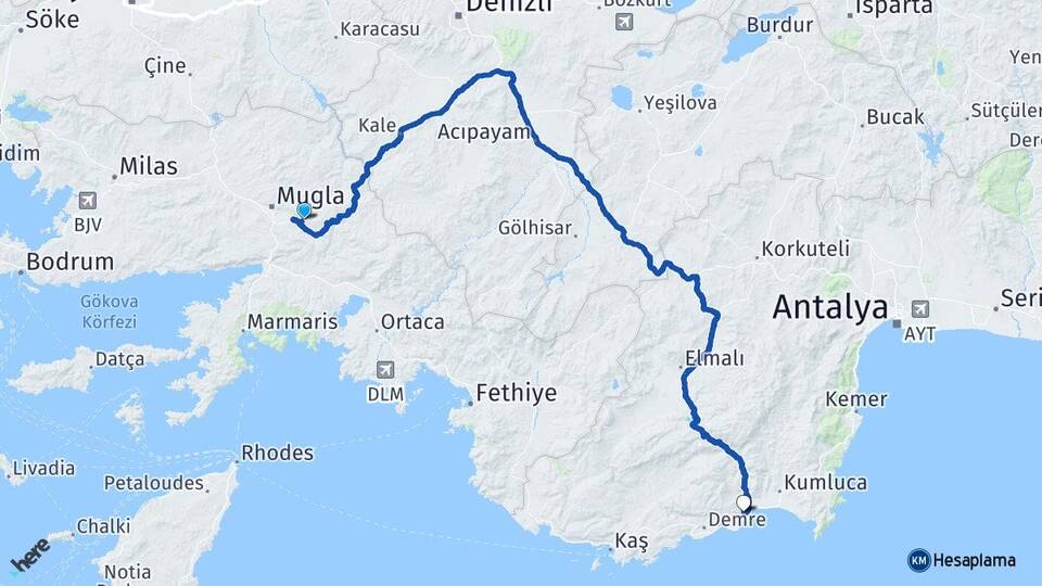 Muğla Finike Antalya Arası Kaç Km - Yol Haritası