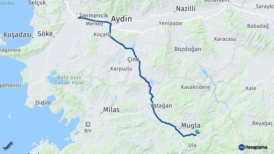 Muğla Germencik Aydın Arası Kaç Km - Yol Haritası