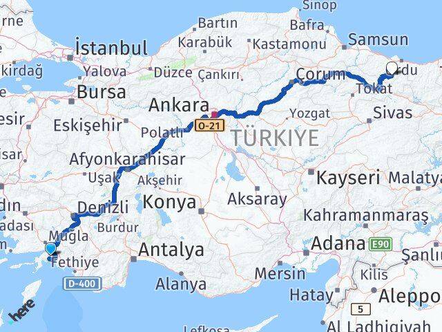 Muğla Gölköy Ordu Arası Kaç Km - Yol Haritası