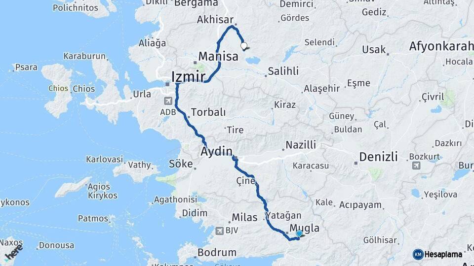 Muğla Gölmarmara Manisa Arası Kaç Km - Yol Haritası